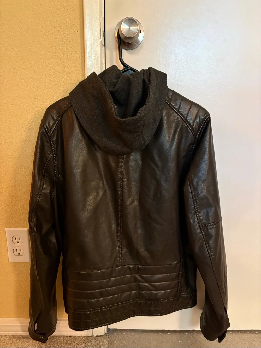 Express Brown Faux Leather Bomber Jacket with Hooded Insert